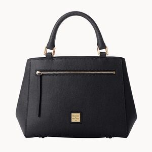 Dooney & Bourke Black Saffiano Satchel with Textured Leather and Gold Hardware